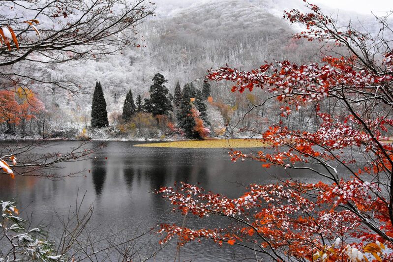 初雪の沼沢沼　2024